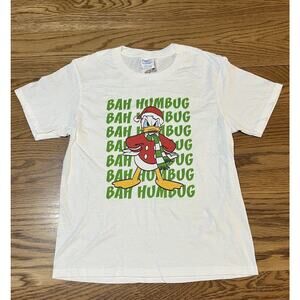 Donald Duck Bah Humbug Kids Sz 7-8 Boys Girls Holiday T-Shirt Graphic Tee unisex